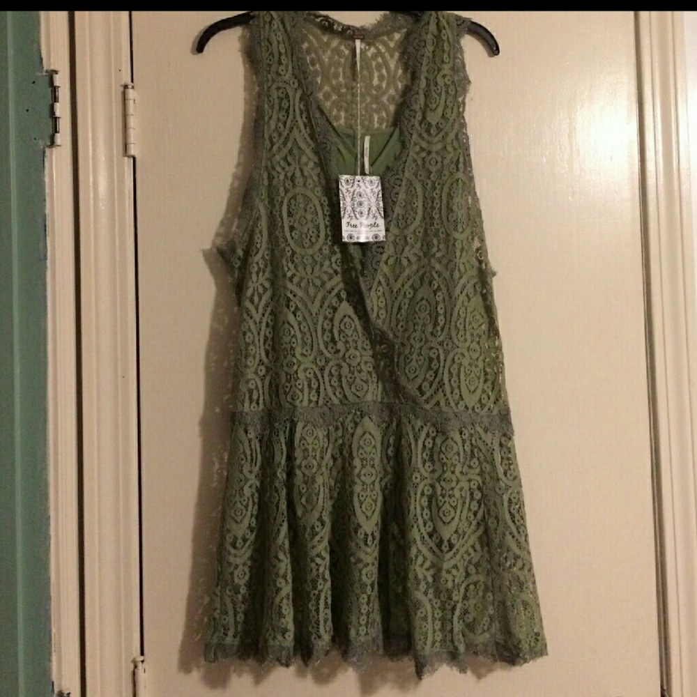 Free People Olive Green Lace Sleeveless Dress